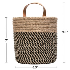 Wall Hanging Storage Baskets - Small Cotton Rope Woven Closet Storage Bins-Shelf Basket Organizer for Plants, Towels ,Toys - 6.3" x 7" (Jute)