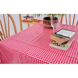 Alux - Waterproof Oilcloth Table Cloth - Wipeable Tablecloths for Picnic - Non-Fading Plastic Table Cover with Better Than Flannel Backing - Gingham Red (55x90in Rectangle)