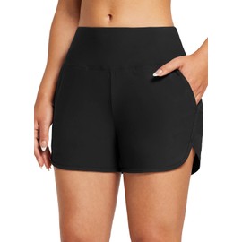 baleaf Women's 3" Swim Bottoms High Waisted Swimming Board Shorts Tummy Control Quick Dry Swimsuit with Pockets UPF 50+ Black XL