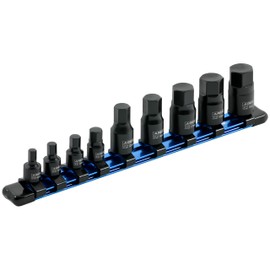 ARES 70497-9-Piece Metric Impact Hex Driver Set - Chrome Moly Steel Construction and Manganese Phosphate Coating - Includes Storage Rail - Low Profile and Designed for Impact Use