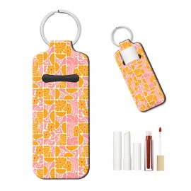 PLKTJOSA Leather Chapstick Holder Keychain, Unisex Lip Balm & Lipstick Sleeve for Everyday Use(Boho Abstract Colorful Floral)