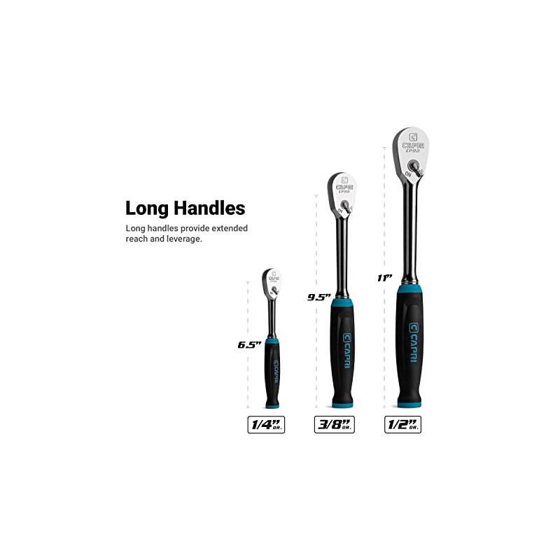Capri Tools Fine 90-Tooth Ratchet Set, Ergonomic Soft Grip, 1/4,