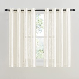 PONY DANCE Set of 2 Linen-Look Country House Style Curtains, Semi-Transparent, Decorative Curtains for the Kitchen, Window, H 137 x W 132 cm, Dark Grey, Light Beige