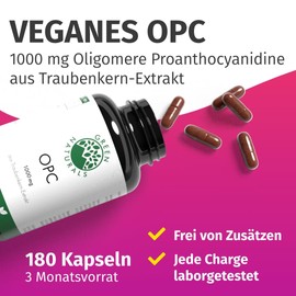 OPC Traubenkernextrakt hochdosiert - 1250mg Traubenkernextrakt und 1000mg OPC je Tagesdosis - Vegan - ohne Zusatzstoffe - Deutsche Produktion