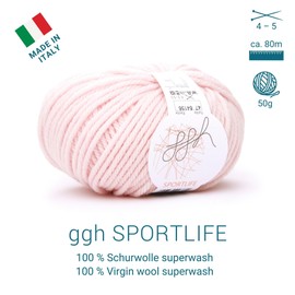 ggh Sportlife Box | 300 g Set (6 x 50 g) | 100% Soft Natural Fibre Virgin Wool in Many Colours | Colour 047 - Rose