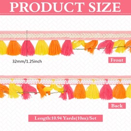 MAYJOYDIY 11 Yards Pink Tassel Fringe Trims 1-1/4 inch Ethnic Style Polyester Tassel Lace Ribbon Mixed Colors Boho Long Fringe Trim for Sewing and Craft Projects Pillow Home Decoration
