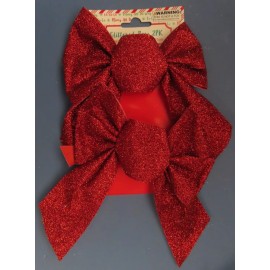 Unbranded Christmas House Bows Decorative Mini  6.5" x 5.5"  Red Glitter Pack/2