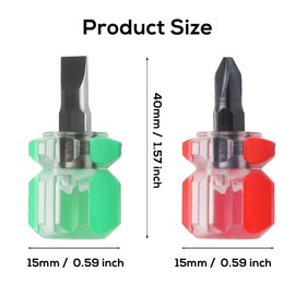 6 PCS Mini Stubby Screwdriver,3Pcs Mini Flat Head and 3Pcs Cross Head Short, Sewing Machine Screwdriver for Snarrow Place (Red+Green)