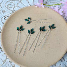 Bride Hair Accessories, Beusoulover Crystal Hair Pins Clip Bobby Pins Green Rhinestone Bridesmaid Headpiece Pack of 5 Wedding Hair Piece for Women and Girl (green)