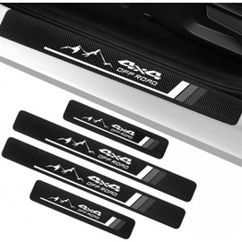 4Pcs Tri-Color Car Door Sill Protectors Fiber Leather Retro Stripe Front Rear Door Edge Guard Stickers Compatible with Tacoma 4Runner Tundra Rav4 Highlander 4x4 Offroad Accessories (GW 4X4)