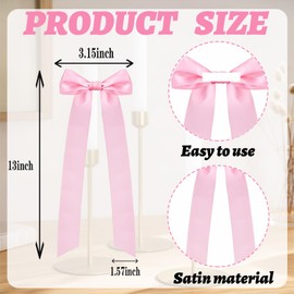 12 Pcs Pink Satin Bows for Candlestick Decoration, Baby Shower Self Adhesive Ribbon Bow Wedding Bridal Shower Gift Wrapping Bows for Candle Holder Wine Glasses Decor - 3.5" W x 13" L