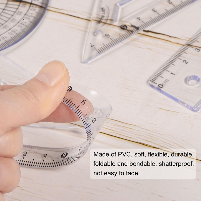 HARFINGTON 8piece Math Ruler Set 15cm Soft Straight Ruler Protractor