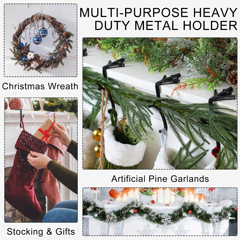 Vicenpal 4 Pcs Fireplace Stocking Garland Hanger for Mantel 2