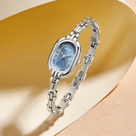 CHEETAH Silver Watches for Women with Small Vintage Bangle, Easy Read Numeral Dial in Blue, Waterproof