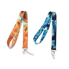 JohnLone Cordón para llavero, correa para el cuello, cordón de la colección Van Gogh, correa para el cuello con hebilla de metal para llavero, teléfono móvil, soporte para insignia (dos piezas)