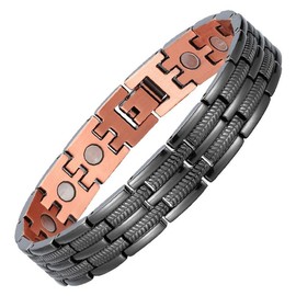 Men's Copper 3X Super Strong with 3500 Gauss Neodymium Magnet Adjustable Bracelet:_Wheat Leaf Black Noodle Version