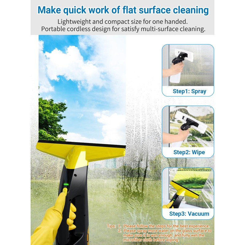 Rechargeable Window Vac, Power Window Vacuum Cleaner Set, Window Squeegee