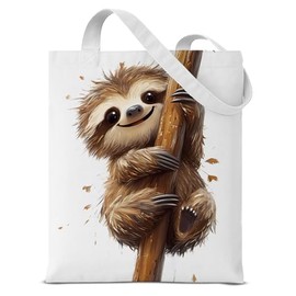 QYCFDXD Sloth Print Canvas Tote Bag for Women Cute Sloth Lightweight Reusable Grocery Shoulder Bag Shopping Work Travel