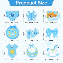 Baby Iron on Patches for Boys Bibs 20pcs Blue Cartoon Bottle Infant Sew on Embroidered Patch for Diaper Bags Clothes Hats, Blankets,Backpacks