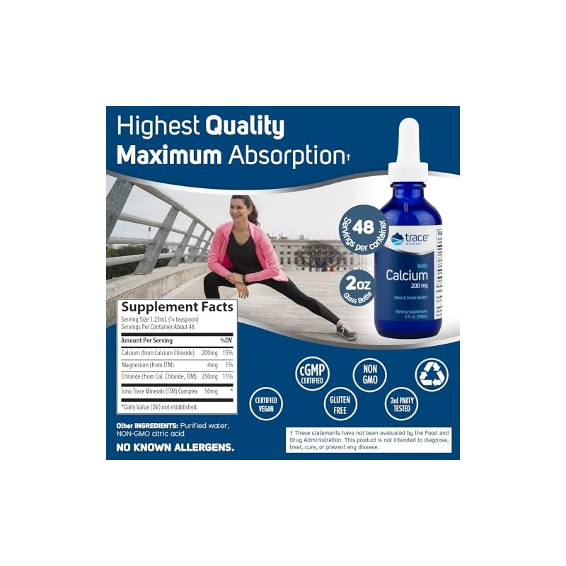 Trace Minerals | Ionic Calcium 200mg 2oz 59ml | Calcio