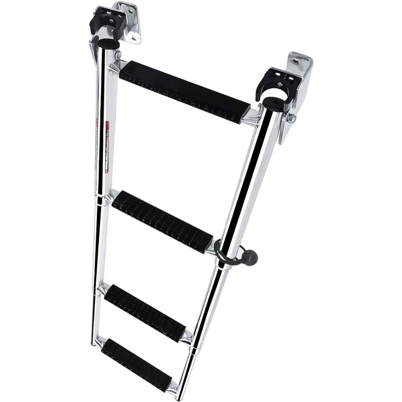 Mojiate Made Stainless Steel Boat Ladder 4-Step, Telescoping Transom Stepladder,