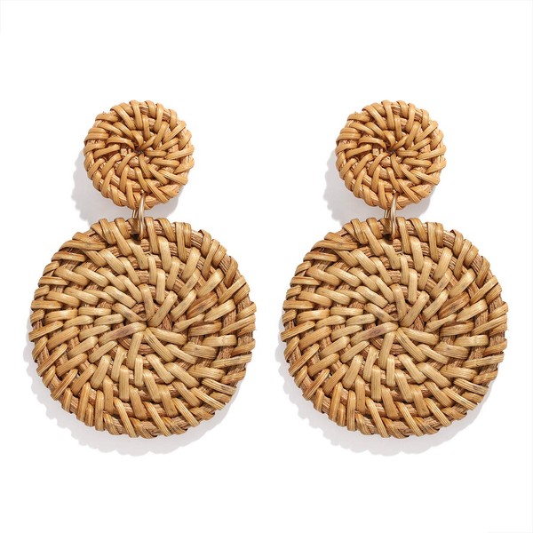 Rattan Earrings for Women Handmade Lightweight Wicker Straw Stud Earrings