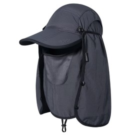 GADIEMKENSD Foldable Fishing Sun Hat with Neck Flap Face Cover UPF 50+ Sun Protection Cool Baseball Cap Adjustment Covering Removable Legion Hat for Fishing Gardening Hiking Work Dark Gray