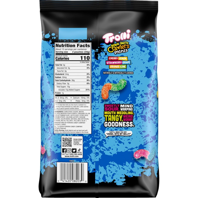 Trolli Mini Sour Brite Crawlers Candy, Cherry-Lemon, Strawberry-Grape & Orange-Lime,