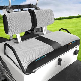 Club Car DS Pre-2000 Seat Cover, Golf Cart Seat Covers for Club Car DS 1982-2000 OEM Ordinary Seat, Breathable Polyester Mesh Cloth and Leather Combination Appearance, No Need Detaching Armrests