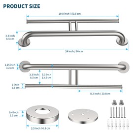24 Inch Grab Bar w/Double Toilet Paper Roll Holder Brushed Nickel, Stainless Steel Shower Support Balanced Support Handle, Wall Mounted Safety Handrail Grab Rail for Elderly Senior Handicap Disabled