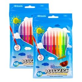 BAZIC Products Fine Line 10 Colors Washable Markers, Thin Tip Coloring Marker Non Toxic, for Art School Supplies, Drawing Gift (10/Pack), 2-Packs