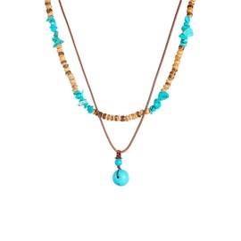 KOFISNI Puka Shell Necklace Men Brown Coconut Shell Wood Beads Choker Beach Seashell Surfer Necklace Hawaiian Summer Jewelry (Turquoise)