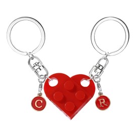 MPK Brick Matching Couple Heart Keychain for Boyfriend Girlfriend Valentines Day Stuff Him Friends Love Set Gifts (Red+1 set of 26 letters)
