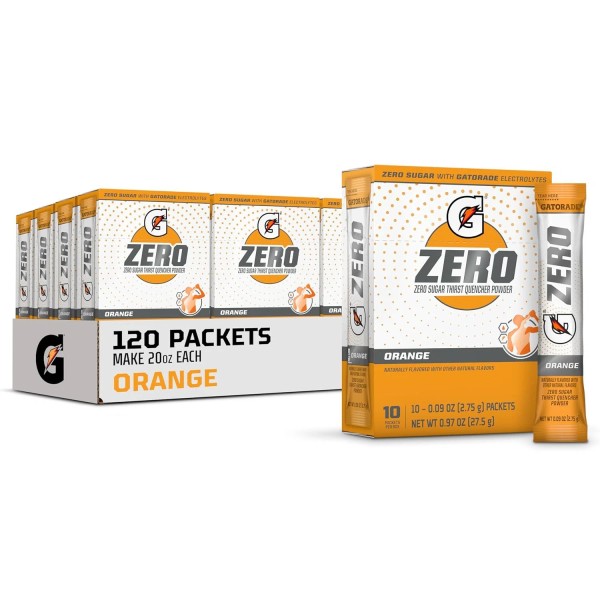 Gatorade G Zero Powder, Orange, 10 count (Pack of 12)