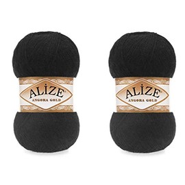 Alize Angora Gold Yarn 20% Wool 80% Acrylic Soft Yarn Crochet Lot of 2skn 200gr 1204yds Lace Hand Knitting Turkish Yarn (60 Black)