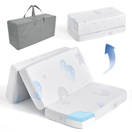 Trifold Pack and Play Mattress, 38"x26" Breathable Pack n Play Mattresses Pad, Dual-Sided Memory Foam & High Density Foam Baby Toddler Mattress for Pack n Play, Removable Jacquard Cover & Travel Bag