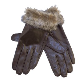Sterling Smart® Ladies Touch Screen Leather Gloves Women - Genuine Leather With Fur Trim Ladies Gloves Winter Mittens Thermal Warm Gloves - Driving Gloves For Women (Brown, S/M)