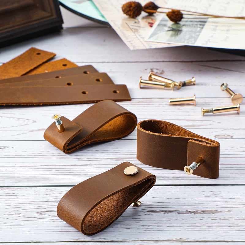 Jetec 8 Pieces Leather Drawer Pulls Leather Pulls Leather Drawer