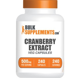 BulkSupplements.com Cranberry Extract Capsules - Cranberry Supplements for Men & Women, Herbal Supplement - Vegan & Gluten Free, 1 Capsule per Serving (500mg), 240 Count (Pack of 1)
