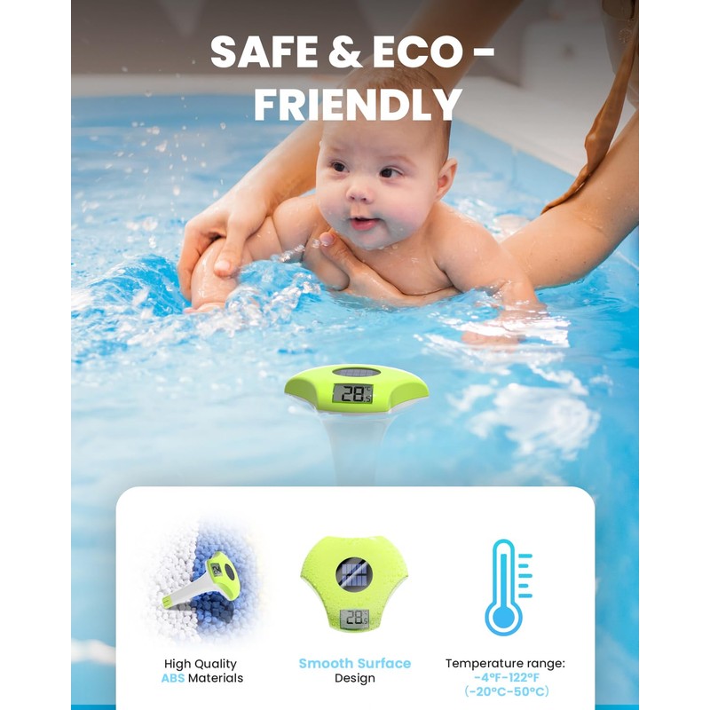 BALDR Pool Thermometer Floating Easy Read, Solar Pool Thermometer with
