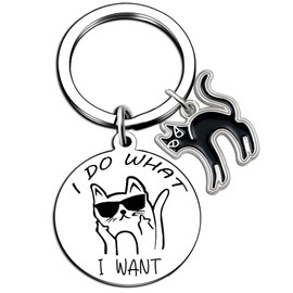 Davrock Cat Keychain Funny Keychains for Women Cat Gifts For Cat Lovers Funny Keychain Friend Wife Husband I Do What I Want Graduation Birthday Christmas Gift Cat Jewelry for Women