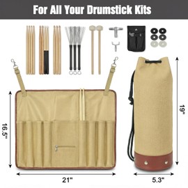 FEILOONG Drum Stick Bag, Crossbody Shoulder Strap Portable Vintage Drumstick Bag Kit Gifts for Drummers, Beginners, Khaki
