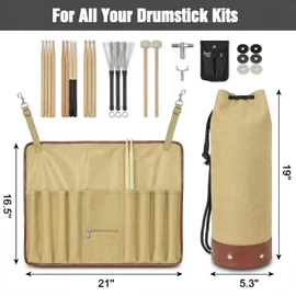FEILOONG Drum Stick Bag, Crossbody Shoulder Strap Portable Vintage Drumstick Bag Kit Gifts for Drummers, Beginners, Khaki