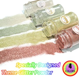 Renfio Glitter, 4 Colors Glitter Set, 1.94oz(55g) X 4 Gold Glitter, PET Flakes Crafts Sequins 1/128" Glitter Powder for Fall Decor Thanksgiving Decorations Weddings Glitter Roses - Golden Splendor