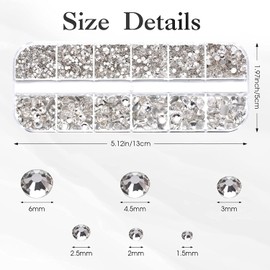 3000 piezas de Diamantes de Imitación de Plana Gemas Redondas de Tamaños Mixtos Kit de Uñas de Diamantes de Diamantes de Imitación Decoración de Uñas ​de Imitación para Uñas Telefono Artesanias