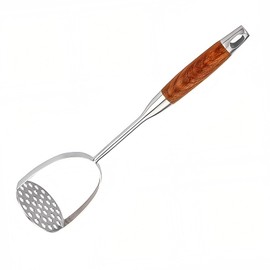 REDANT 13.5" Stainless Steel Potato Masher with Wooden Handle - Heavy Duty Metal Masher for Mashed Potatoes, Avocado, Beans & Sweet Potato - Commercial & Home Kitchen Utensil (Dishwasher Safe)