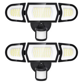 Olafus 100W LED Security Light Motion Sensor Outdoor Light, 2 Pack Motion Flood Light Dusk to Dawn, 9000LM Super Bright 6500K Exterior Motion Detector Floodlight for Garage Yard Porch Eave IP65, Black