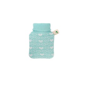 Hugo Frosch Mini Hot Water Bottle 0.2 L with Knitted Cover Mint Hearts