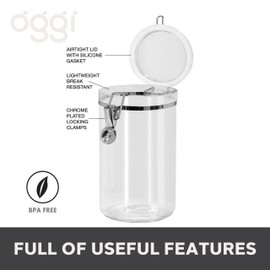 Oggi Large Clear Canister with Clamp Lid, 72 oz - Large Airtight Food Storage Container, for Kitchen & Pantry Storage of Bulk, Dry Foods, Pasta, Flour, Sugar, Coffee, Rice, Tea, Spices & Herbs