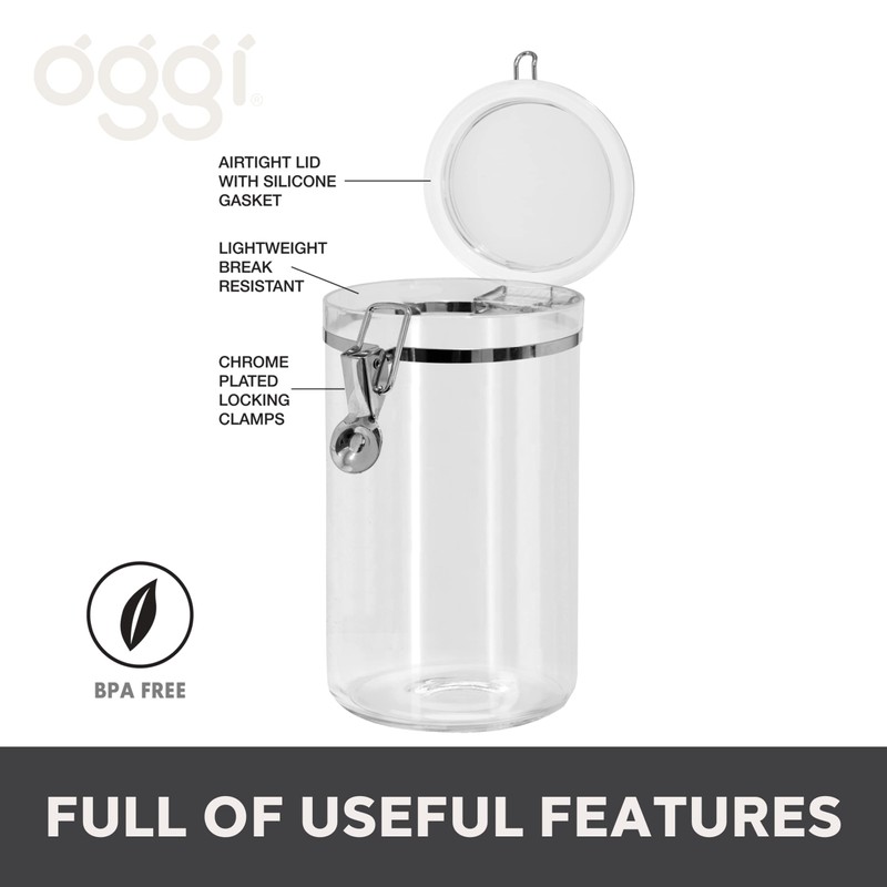 Oggi Large Clear Canister with Clamp Lid, 72 oz -